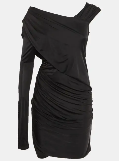 Alexander Wang Black Jersey One Shoulder Draped Dress M