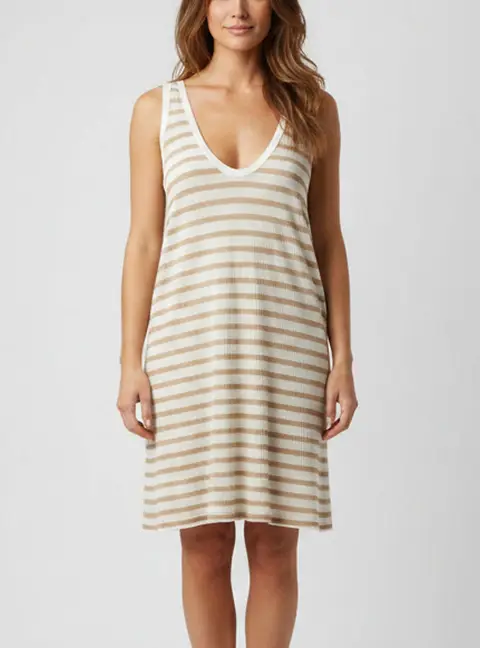 T by Alexander Wang White/Brown Stripe Knit Sleeveless Short Dress S