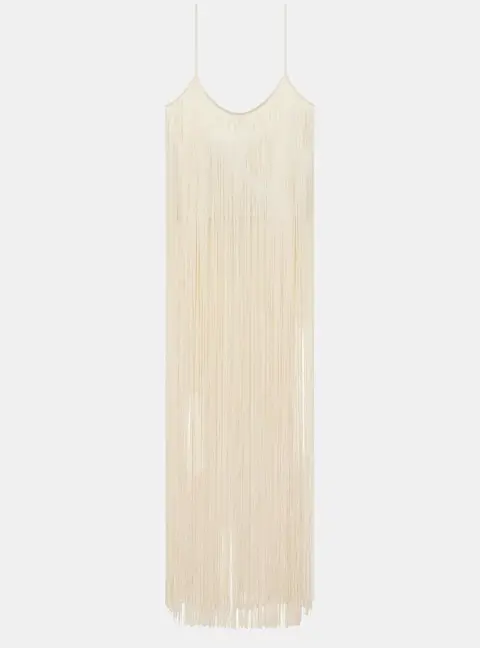 Alexander Wang Cream Stretch Knit Cropped Fringed Top S