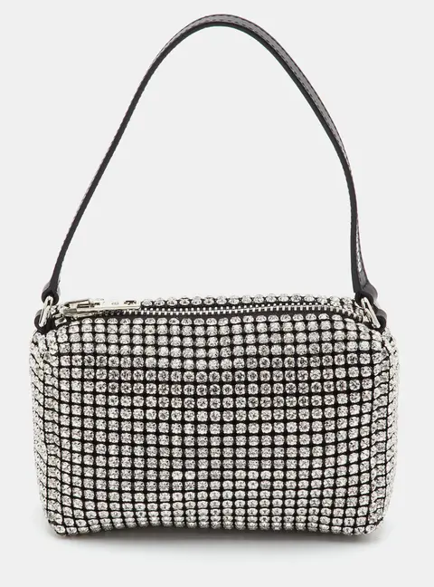 Alexander Wang Heiress Black Crystal Embellished Mesh and Leather Clutch