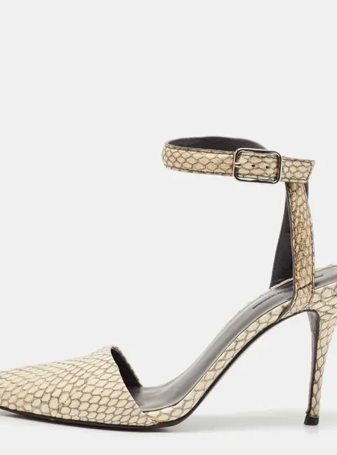 Alexander Wang Beige/Black Snakeskin Leather Ankle Strap Pumps Size 38