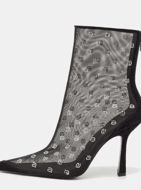 Alexander Wang Delphine Size 41 Black Mesh and Suede Ankle Length Boots