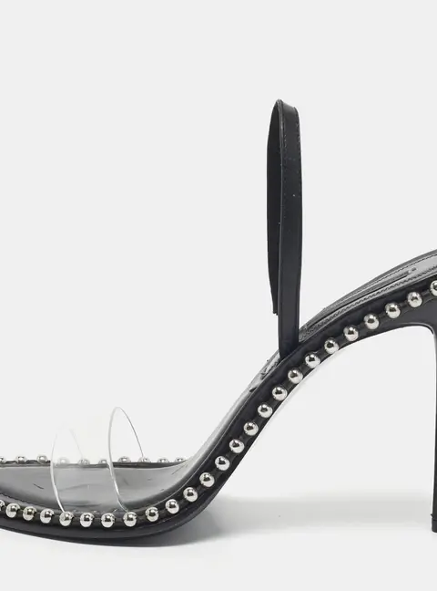 Alexander Wang Black Leather and PVC Studded Nova Slingback Sandals Size 39