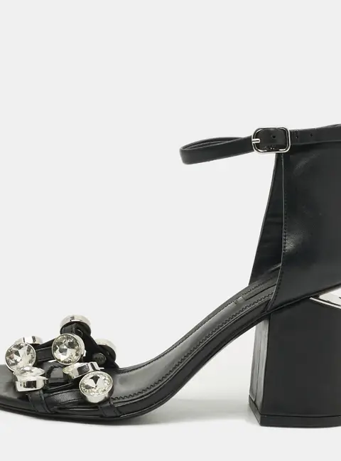 Alexander Wang Abby Size 37 Black Leather Crystal Embellished Ankle Strap Sandals