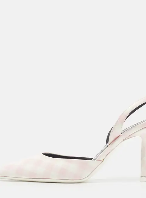 Alexander Wang Size 38 Pink/White Gingham Print Leather Grace Slingback Pumps