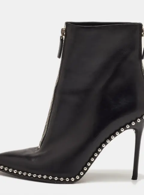 Alexander Wang Size 41 Black leather Studded Pointed Toe Ankle Length Boots