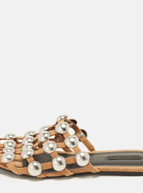 Alexander Wang Amelia Size 37.5 Brown Suede Studded Flat Mules