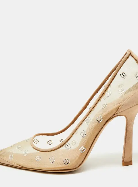 Alexander Wang Delphine Size 40 Beige Lace and Suede Pointed Toe Pumps