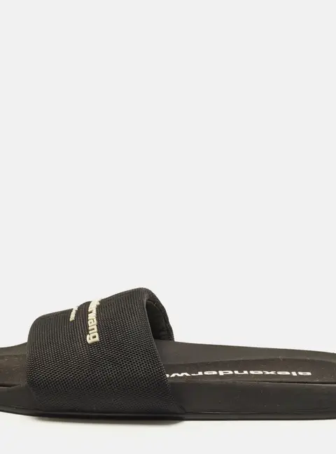 Alexander Wang Size 39 Black Fabric Logo Flat Slides