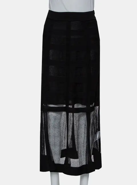 Alexander McQueen Black Patterned Silk Knit Midi Skirt M