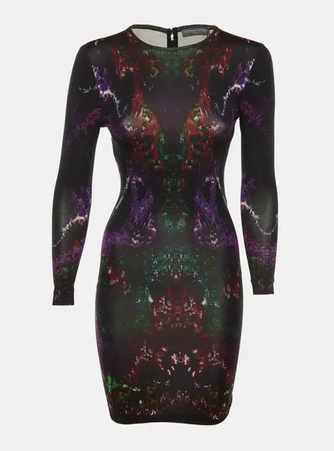 Alexander McQueen Black Printed Jersey Fitted Dress XS