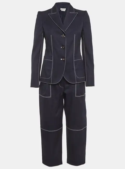 Alexander McQueen Navy Blue Denim Contrast Stitch Suit S/M