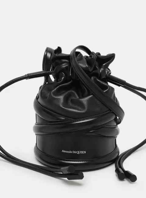 Alexander McQueen Black Leather The Soft Curve Drawstring Bucket Bag