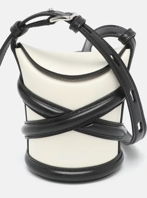 Alexander McQueen The Curve Micro White/Black Leather Bucket Bag