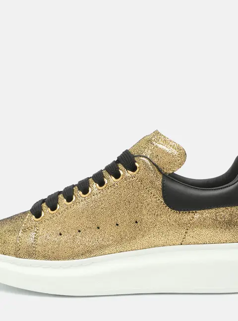 Alexander McQueen Classic Larry Size 41 Gold/Black Texture Leather Lace Up Sneakers