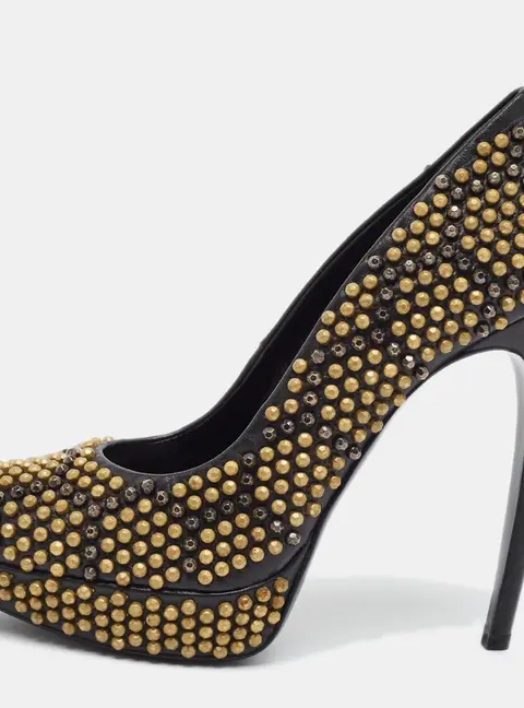 Alexander McQueen Hexagon Studded Size 40 Black Leather Platform Pumps