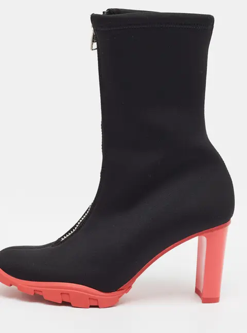 Alexander McQueen Tread Scuba  Size 36 Black Stretch Fabric Ankle Length Boots