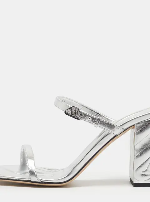 Alexander McQueen Seal Size 41 Metallic Silver Leather Block Heel Slide Sandals