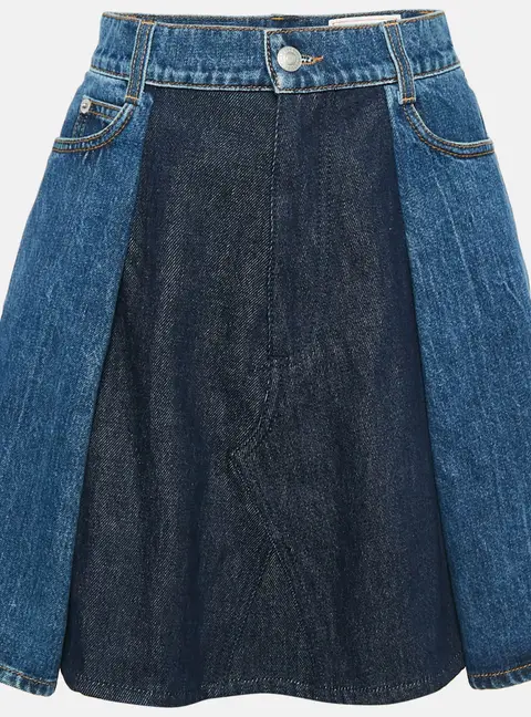 Alexander McQueen Blue Denim Dual Tone Pleated Mini Skirt S
