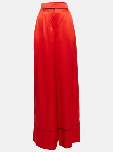 Alexander McQueen Red Satin Silk Wide-Leg Pants L