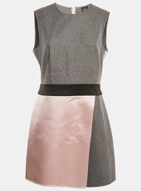 Alexander McQueen Grey/Pink Wool Blend and Satin Sleeveless Mini Dress M