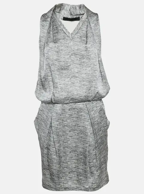 Alexander McQueen Grey Silk V-Neck Sleeveless Short Dress M