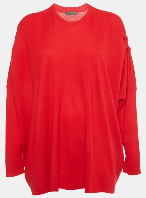 Alexander McQueen Red Wool Knit Ruche Sleeve Sweater S