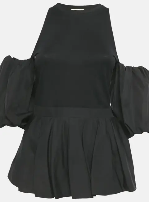 Alexander McQueen Black Cotton Balloon Sleeve Top S