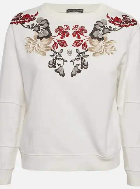 Alexander McQueen White Floral Embroidered Cotton Sweatshirt S