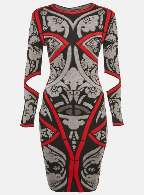Alexander McQueen Black/Multicolor Jacquard Wool Knit Bodycon Dress XS