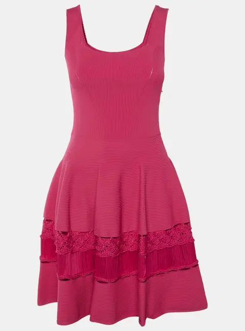 Alexander McQueen Pink Knit Crochet Inset Mini Dress M