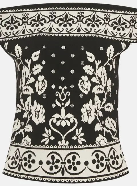 Alexander McQueen Black Floral Embossed Knit Crop Top M