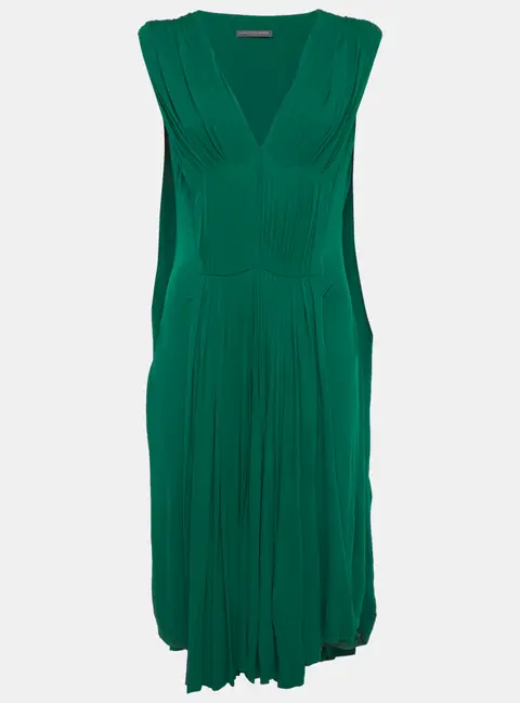 Alexander McQueen Green Jersey Pleated Sleeveless Midi Dress M