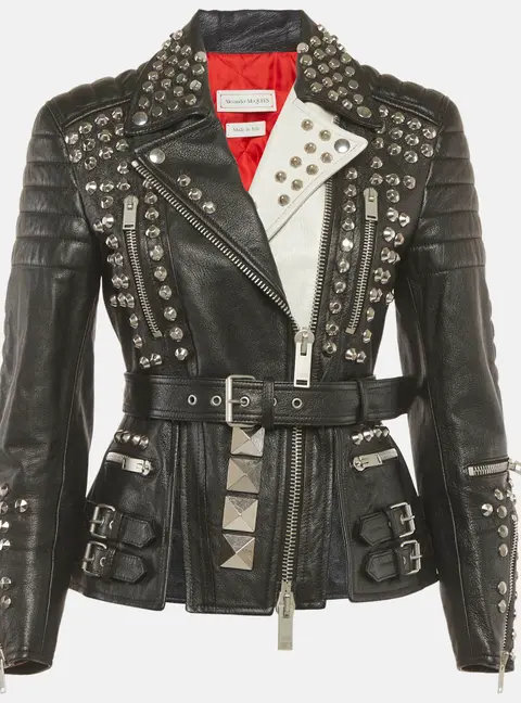 Alexander McQueen Black Leather Studded Biker Jacket S