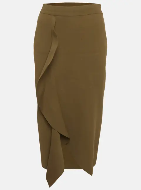 Alexander McQueen Green Stretch Knit Asymmetric Ruffle Midi Skirt M