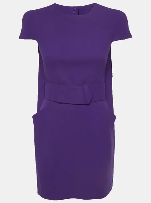 Alexander McQueen Purple Wool Cape-Back Mini Dress S
