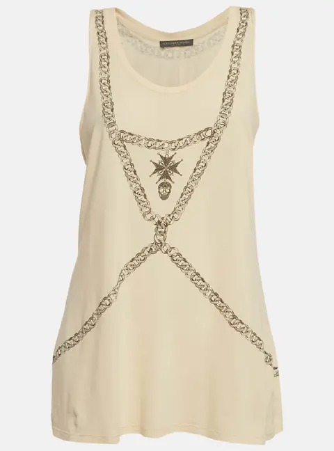 Alexander McQueen Cream Chain Printed Cotton Knit Crossover Back Tank Top M