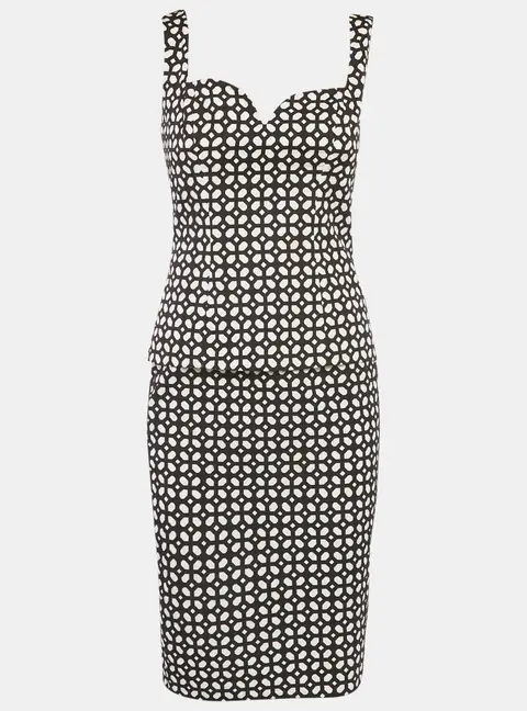 Alexander McQueen Black /White Patterned Cotton Top & Skirt Set S