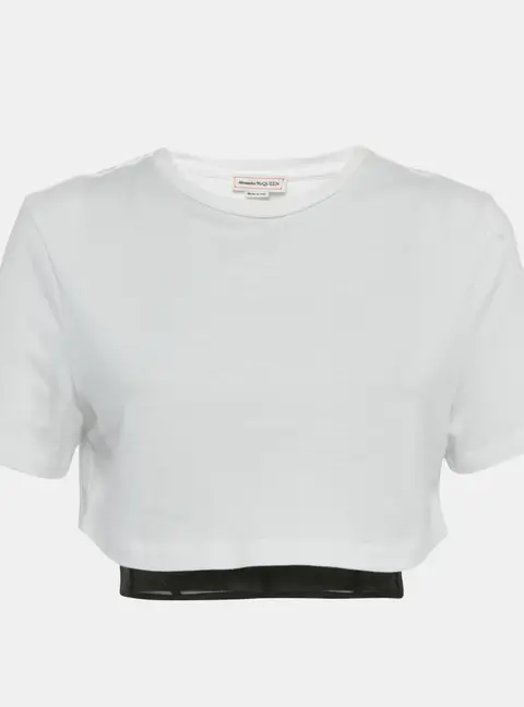 Alexander McQueen White Cotton Knit & Black Corset Inset Top S