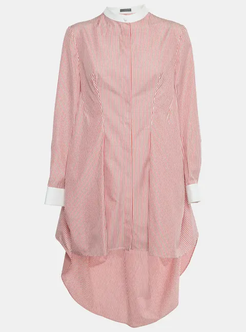 Alexander McQueen Red /White Striped Cotton High Low Shirt Dress M