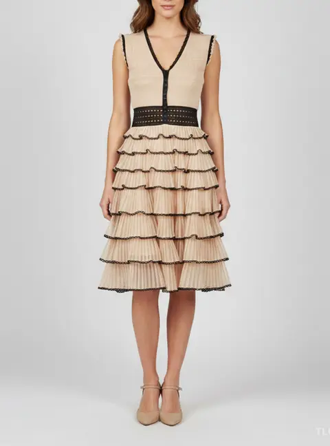 Alexander McQueen Powder Pink Lurex Knit Tiered Mini Dress S