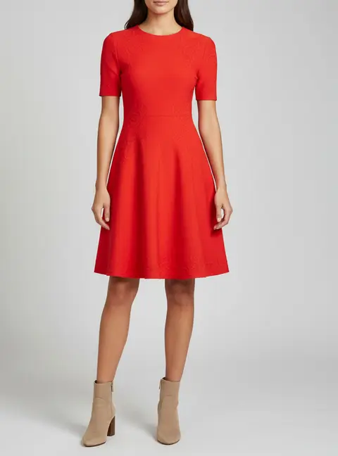 Alexander McQueen Red Jacquard Knit Flared Dress S