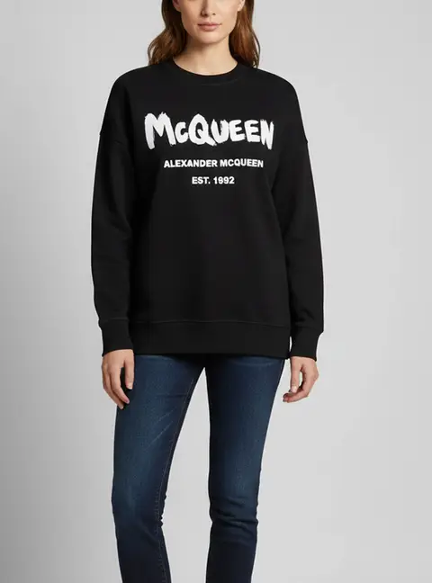 Alexander McQueen Black Logo Graphic Cotton Knit Sweatshirt M