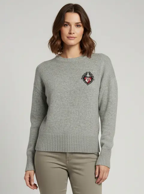 Alexander McQueen Grey Love Birds Embroidered Crewneck Sweater S
