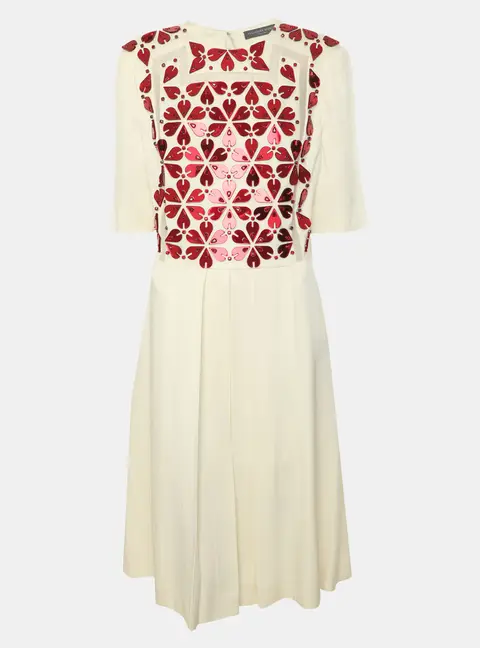 Alexander McQueen Cream Crepe Fabric Crystal Embellishment Knee Length Dress M