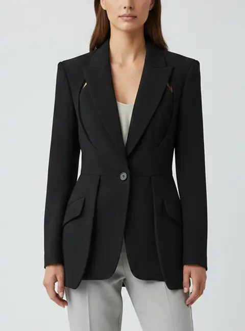 Alexander McQueen Black Wool Blend Cut Out Single Breasted Blazer M