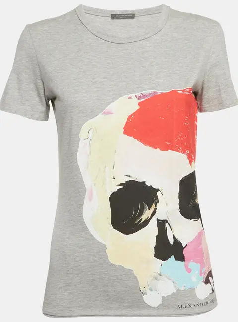 Alexander McQueen Grey Graphic Jersey Print T-Shirt XS
