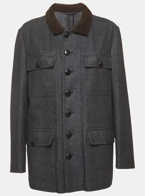 Alexander McQueen Grey Wool Blend shearling Collar Coat XL