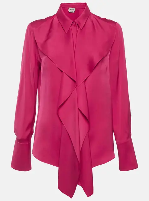 Alexander McQueen Fuchsia Satin Silk Ruffled Shirt M