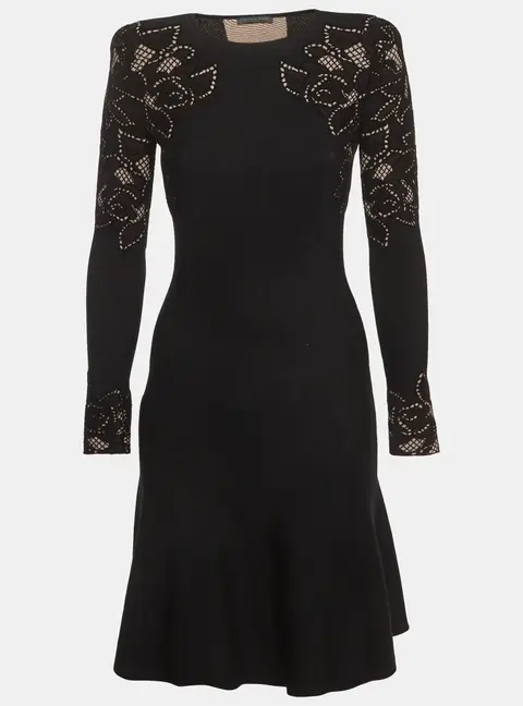 Alexander McQueen Black Floral Jacquard Mini Dress XS